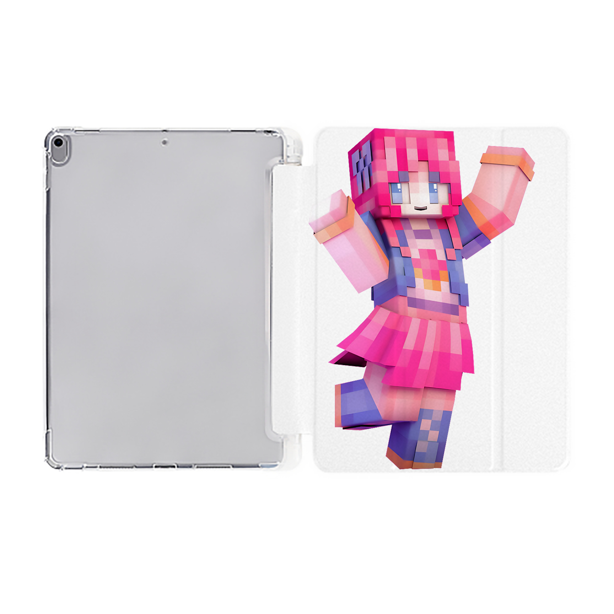 （画像用） マインクラフト ブロックの世界 Minecraft MC Block world IPad ケース ペン収納付き 三つ折りスタンド PUレザー×シリコン 対応機種9.5/10.5/10.9インチ